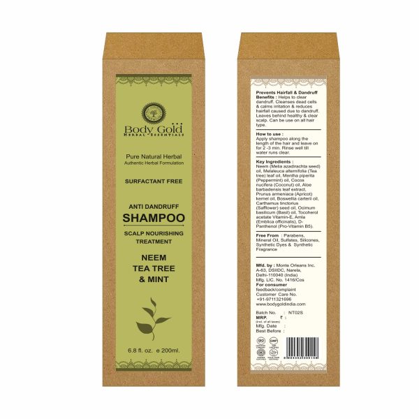 Body Gold Hair Shampoo - Neem Tea Tree & Mint (200 ml) - Image 3