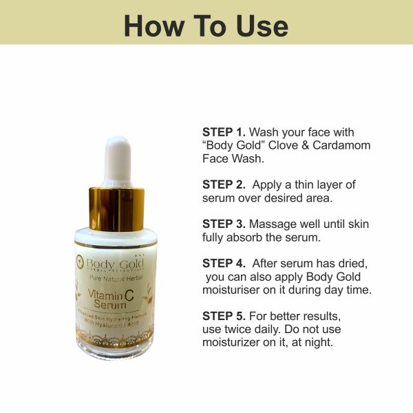 Body Gold Hydrating Vitamin C Serum With Hyaluronic Acid (30 ml) - Image 4