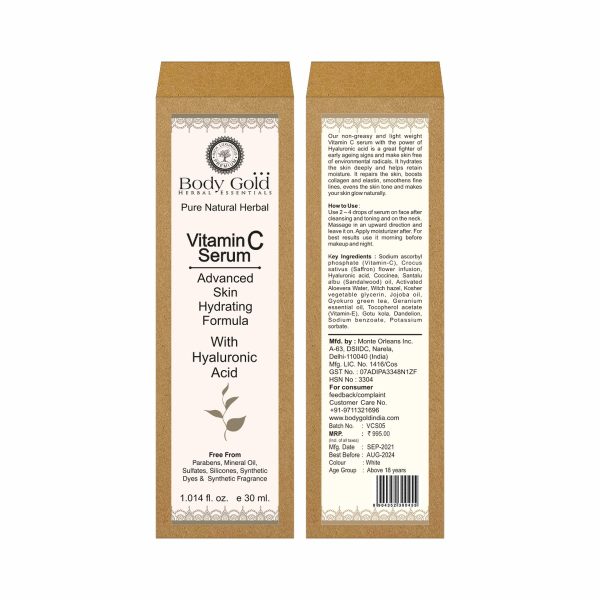 Body Gold Hydrating Vitamin C Serum With Hyaluronic Acid (30 ml) - Image 2