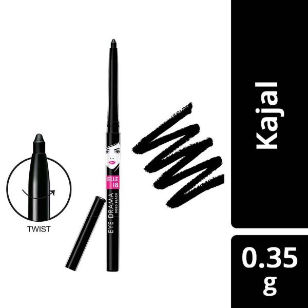Elle 18 Eye Drama Kajal Bold Black (0.35g) & Lakme Insta Eye Liner Black Matte Finish (9ml) - Image 5