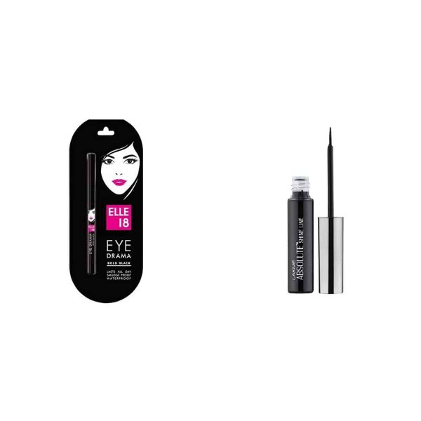 Elle 18 Eye Drama Kajal Bold Black (0.35g) & Lakme Absolute Shine Liquid Eye Liner Black (4.5ml)