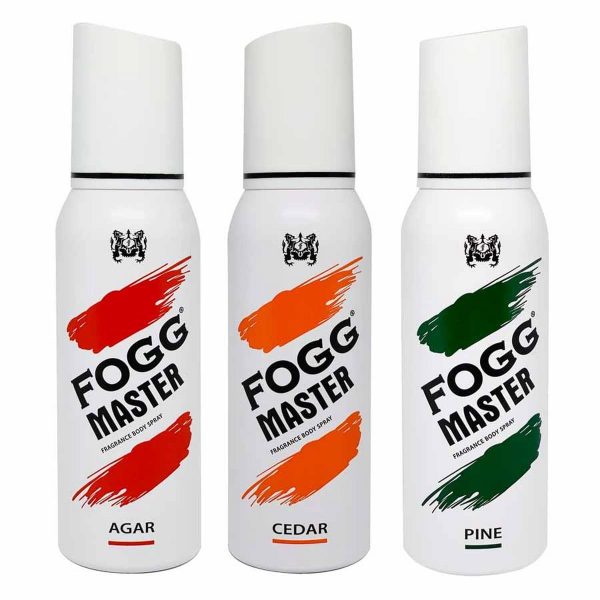 Fogg Master Agar, Cedar, And Pine Deodorant Sprays For Men, Pack of 3 (120 ml Each)