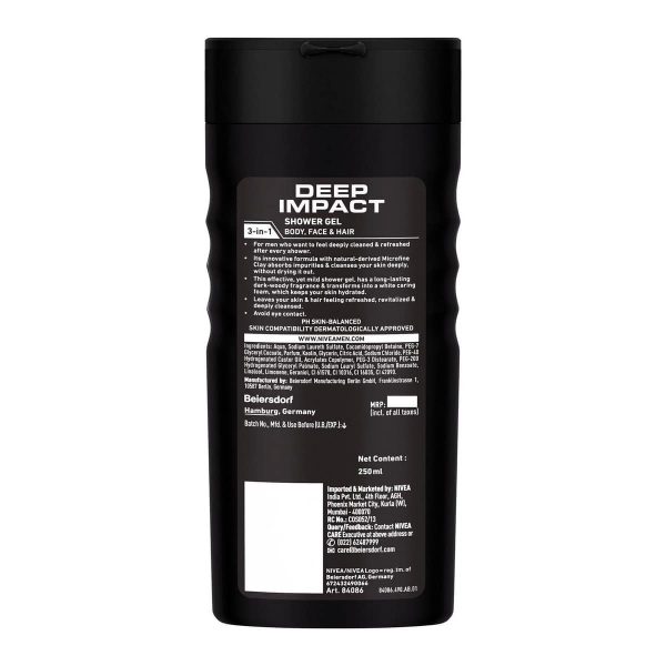 Nivea Men Shower Gel Deep Impact Cleansing (250 ml) - Image 2