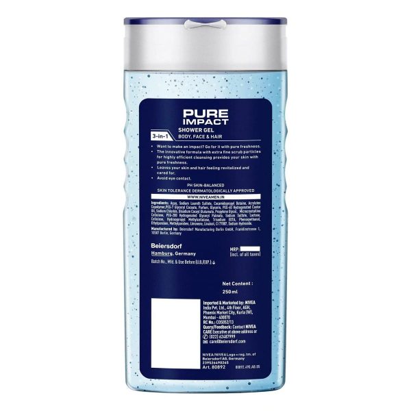 Nivea Men's Shower Gel Pure Impact (250 ml) - Image 2