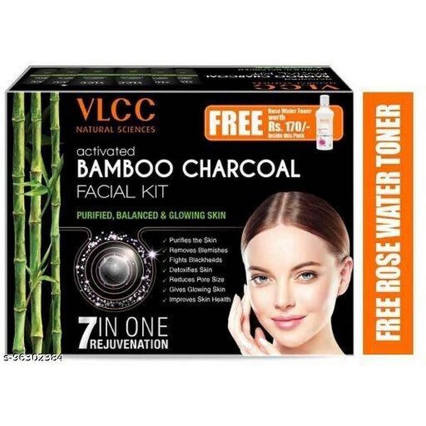 VLCC Activated Bamboo Charcoal Facial Kit + Free Rose Water