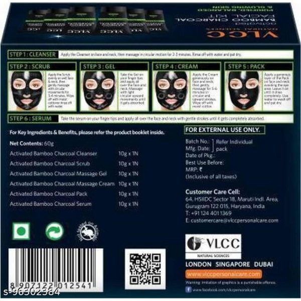 VLCC Activated Bamboo Charcoal Facial Kit + Free Rose Water - Image 3