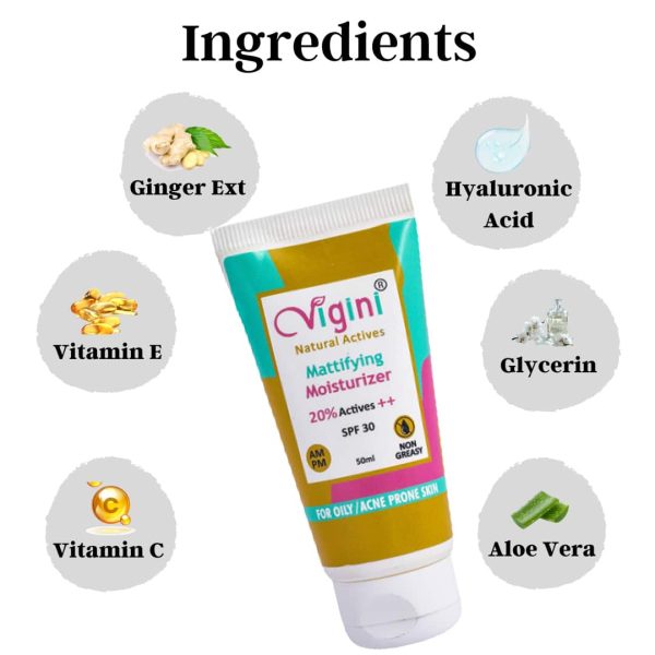 Vigini 20% Actives Anti Acne Mattifying Moisturizer Cream (50 ml) - Image 2