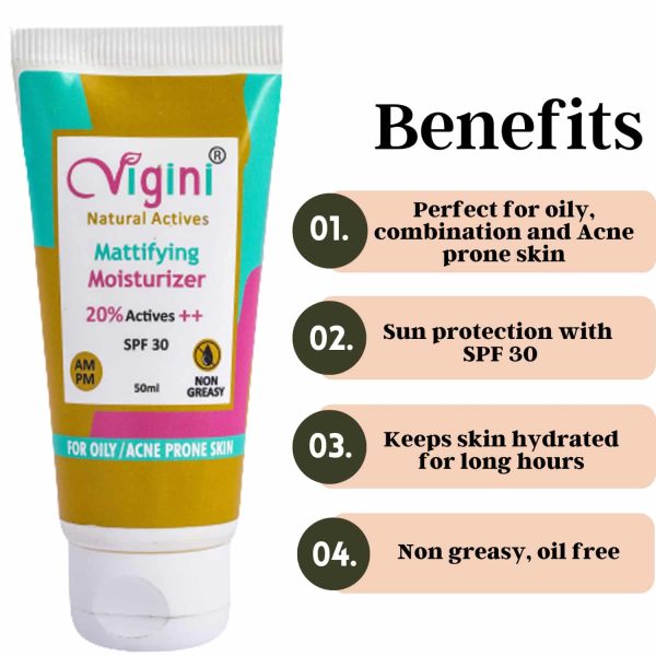 Vigini 20% Actives Anti Acne Mattifying Moisturizer Cream (50 ml) - Image 3