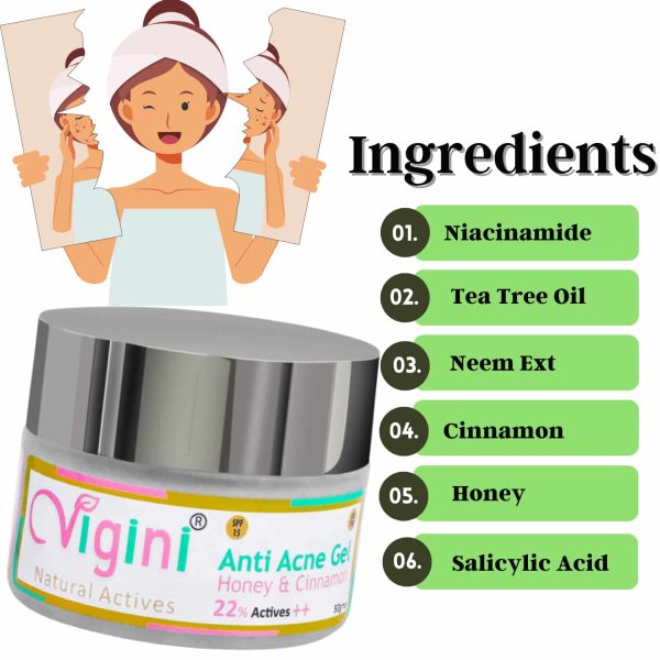 Vigini 22% Actives Anti-Acne Day Night Spot Face Gel (50 grams) - Image 2