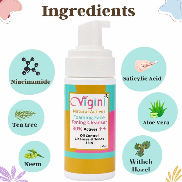 Vigini 30% Actives Anti-Acne Oil Control Foaming Face Wash (150 ml) - Image 2